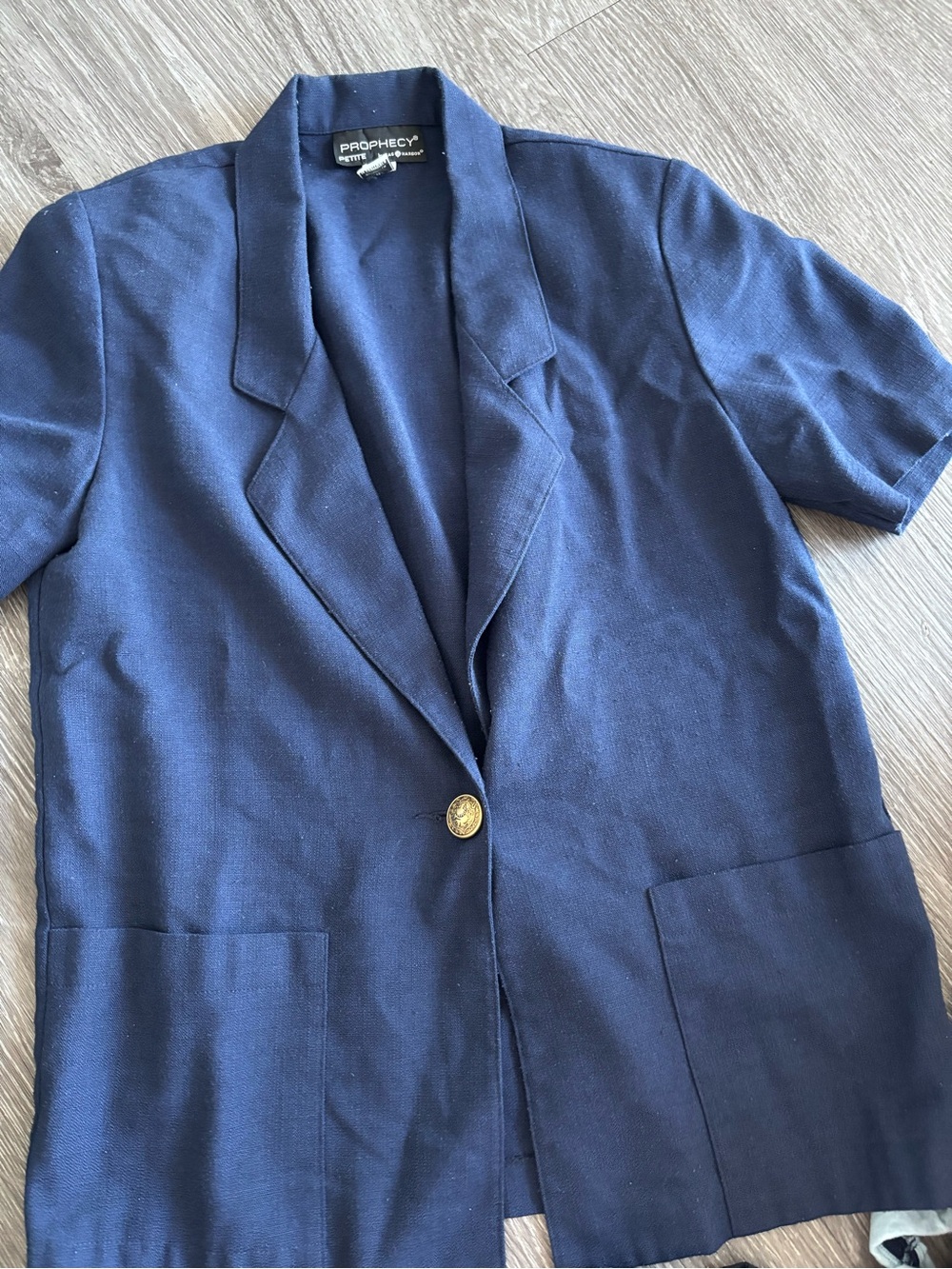Vintage feminine Prophecy Navy Short-Sleeve Tunic Blazer with Gold Button 🙌❤️